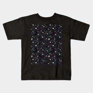 Mystical bright neon pattern with moon and stars Kids T-Shirt